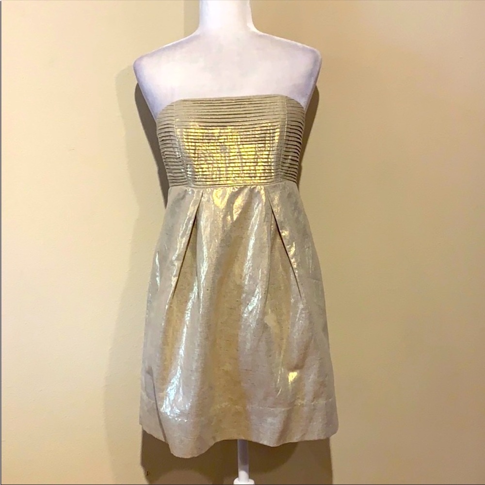 Shoshanna Gold Metallic Champagne Strapless Dress